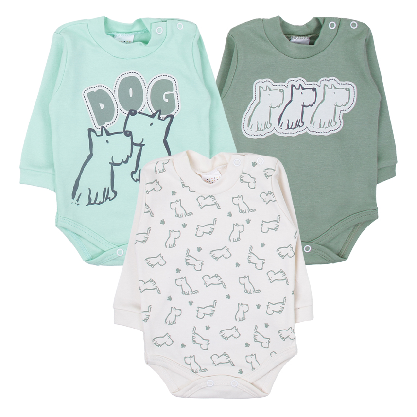 Kit Body Bebê Petutinha Manga Longa Estampa Dogs 3 Peças