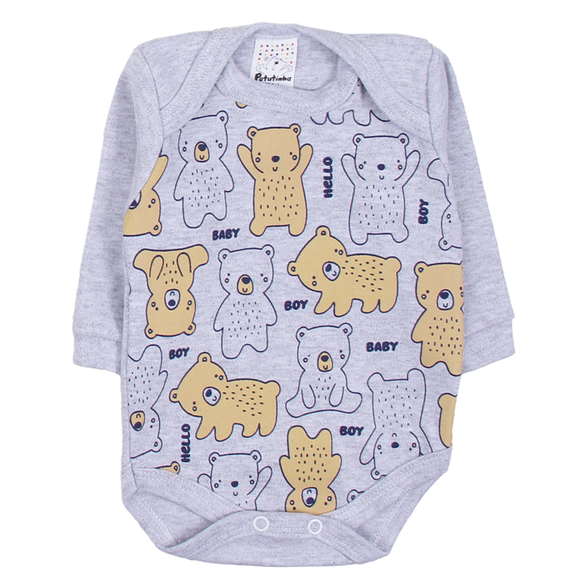 Kit Body Bebê Petutinha Manga Longa Urso Hello Baby 3 Peças
