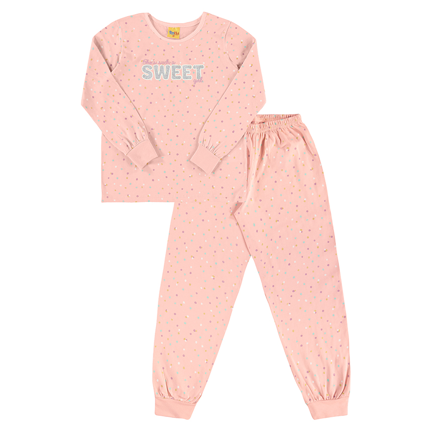 Pijama Longo Juvenil Rollu Estampa Poá Sweet