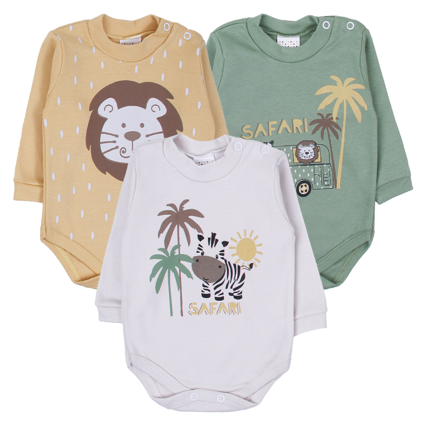 Kit Body Bebê Petutinha Manga Longa Safari 3 Peças