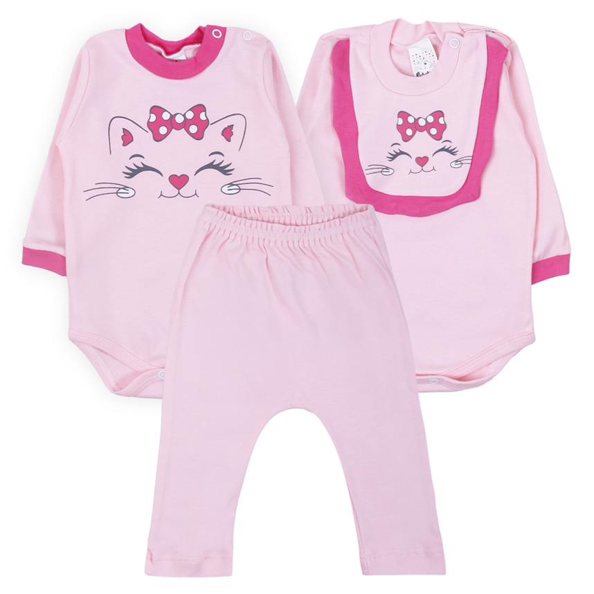 Conjunto Bebê Petutinha Gatinha Detalhe Babador 3 Peças