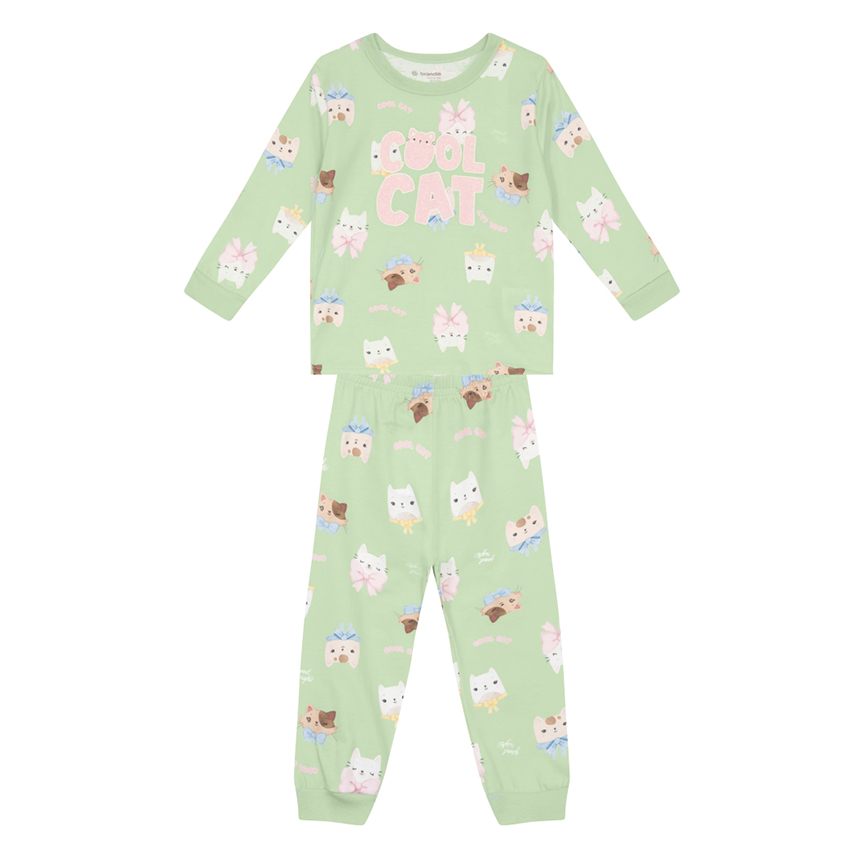 Pijama Longo Infantil Brandili Estampa Gatinhos