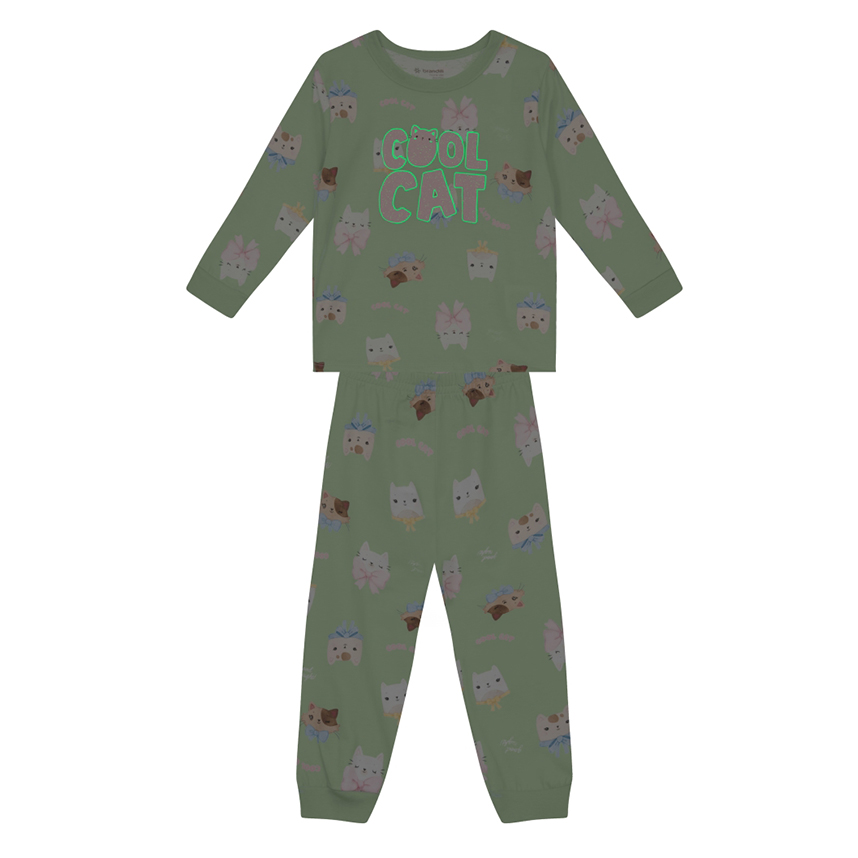 Pijama Longo Infantil Brandili Estampa Gatinhos
