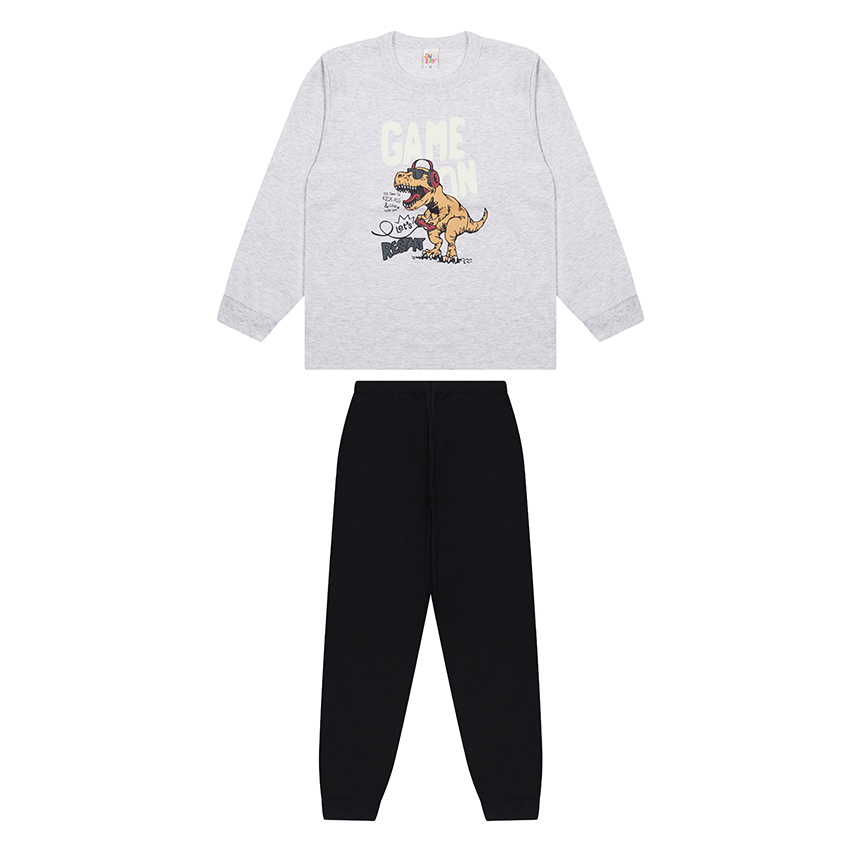 Pijama Longo Infantil Duzizo Meia Malha Estampa Dinossauro