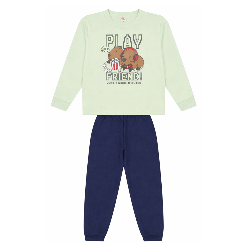 Pijama Longo Infantil Duzizo Meia Malha Estampa Capivaras