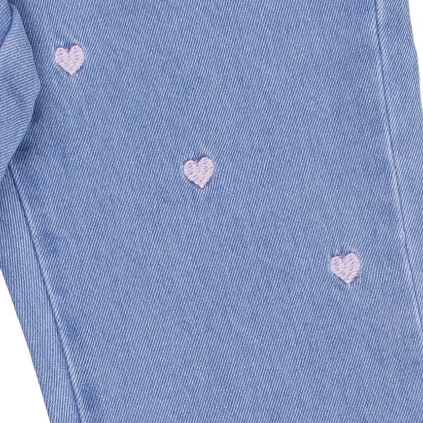 Calça Jeans Infantil Revert Wide Leg com Bordado Coração