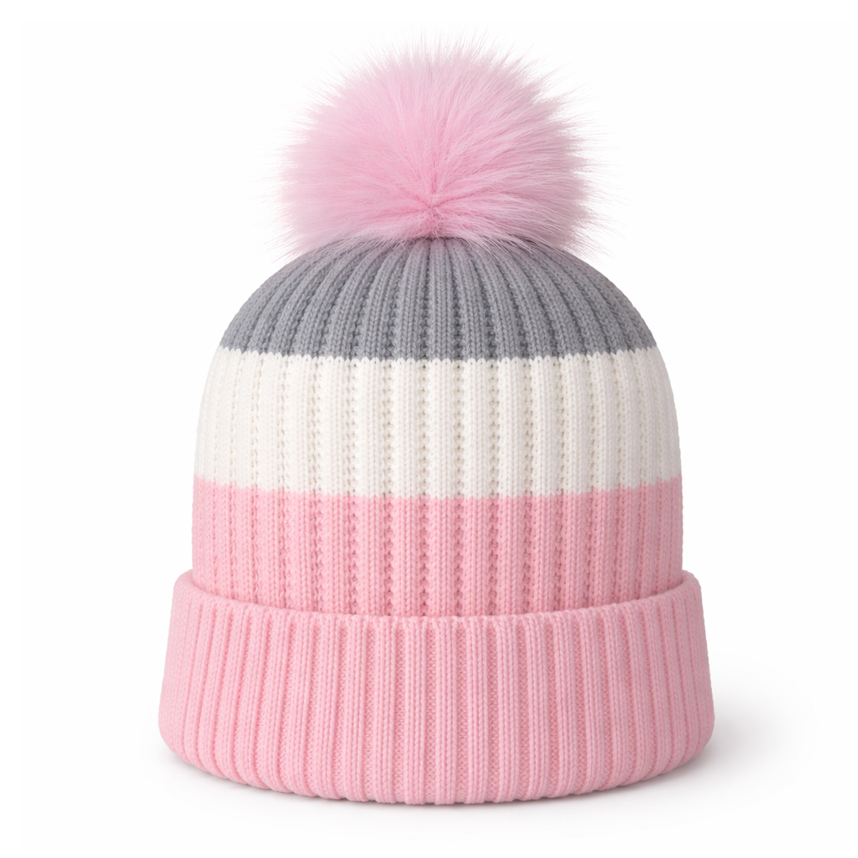 Touca Infantil Everly Bicolor Acrílica Com Pom Pom
