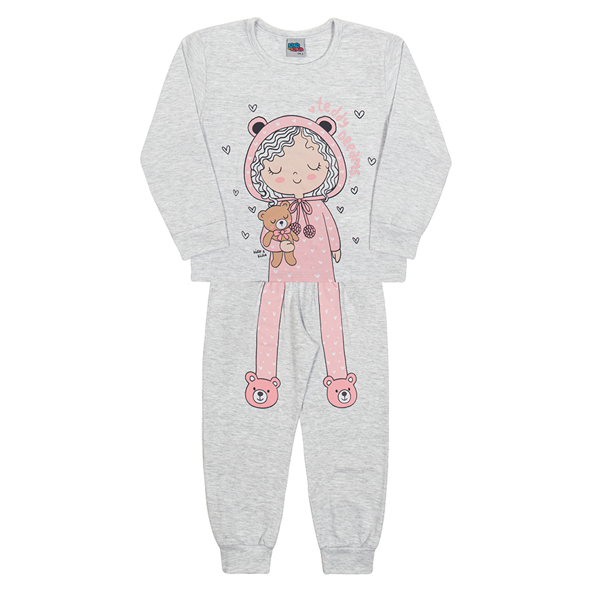 Pijama Longo Infantil Kiko E Kika Estampa Boneca Urso