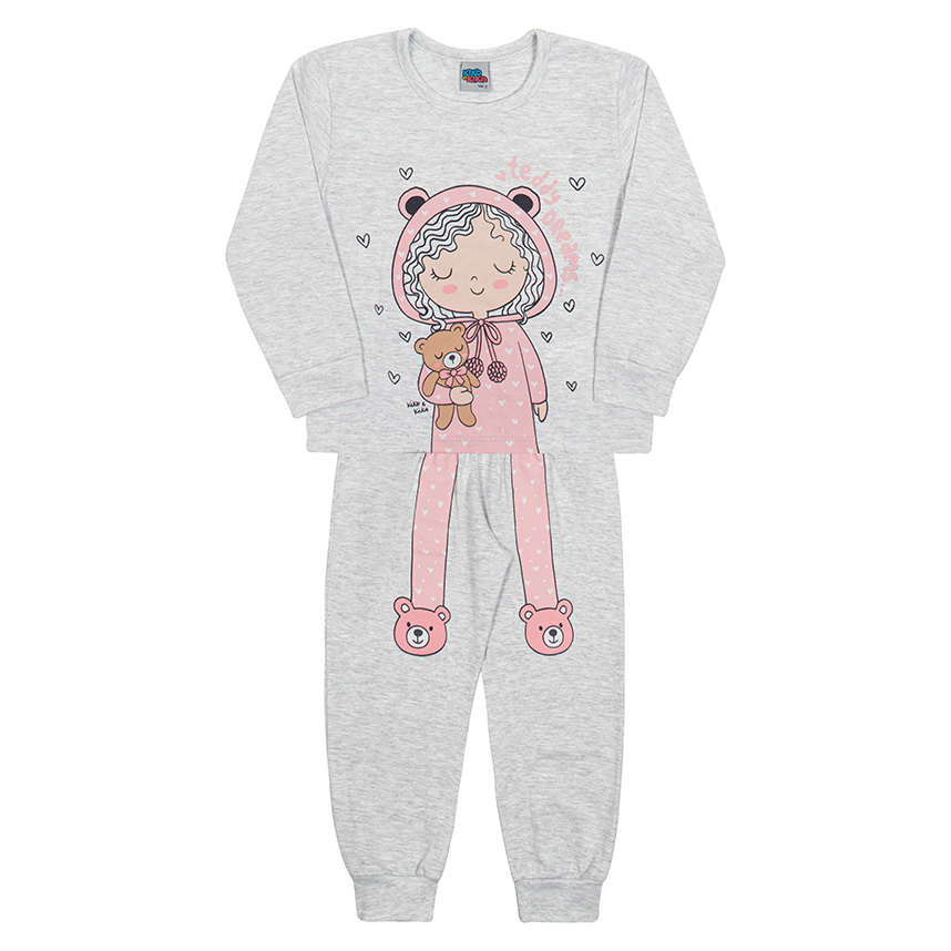 Pijama Longo Infantil Kiko E Kika Estampa Boneca Urso