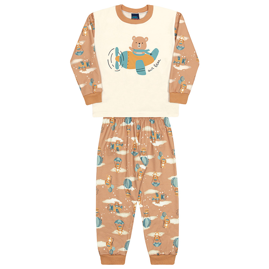 Pijama Longo Infantil Kiko E Kika Estampa Urso Avião