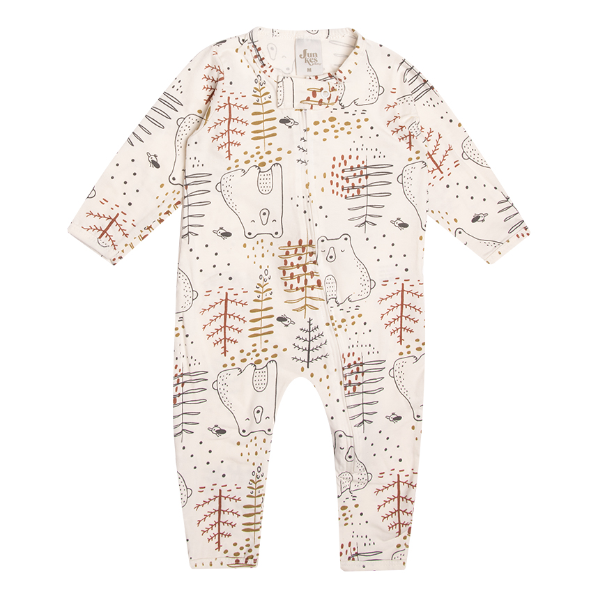 Macacão Longo Bebê Junkes Com Zíper Estampa Urso Floresta