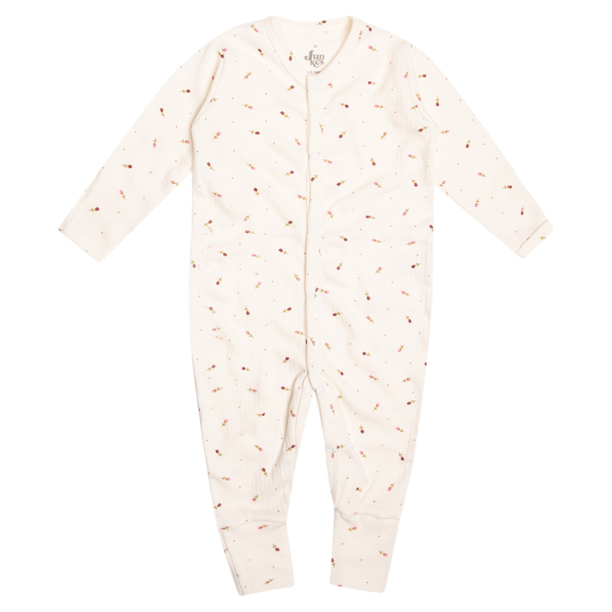 Macacão Longo Bebê Junkes Detalhe Canelado Estampa Flores