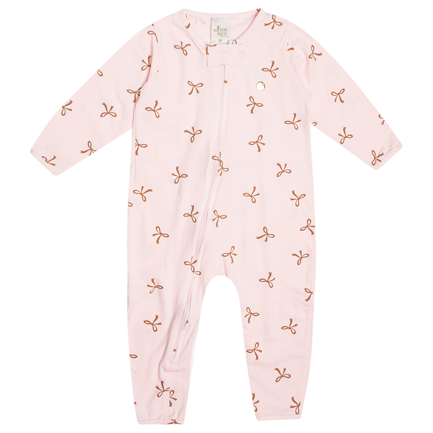 Macacão Longo Bebê Junkes Menina Com Zíper Estampa Poá