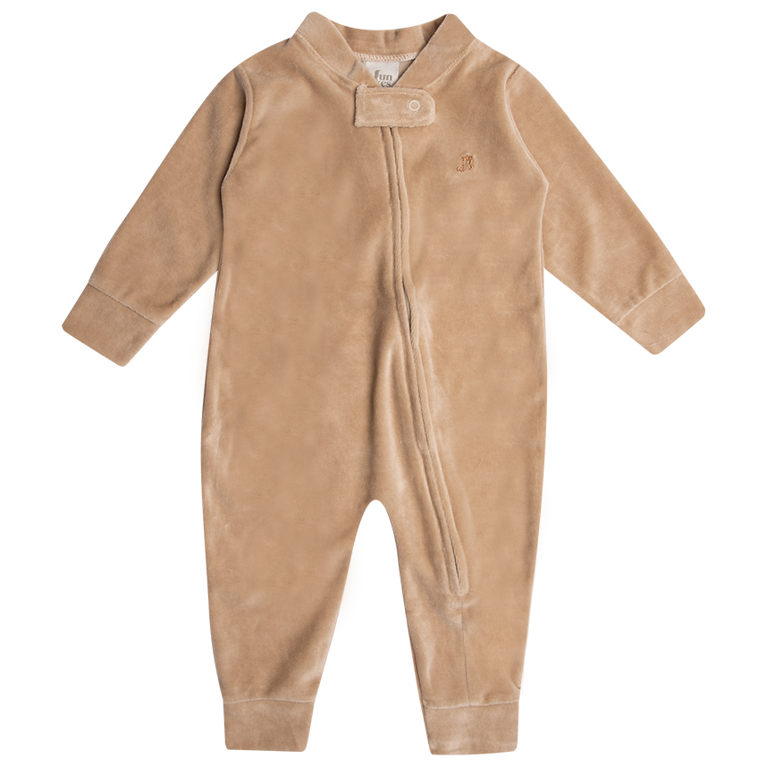 Macacão Longo Bebê Junkes Menina Com Zíper Em Plush Liso