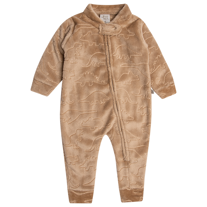 Macacão Longo Bebê Junkes Em Fleece Estampa Dinossauro
