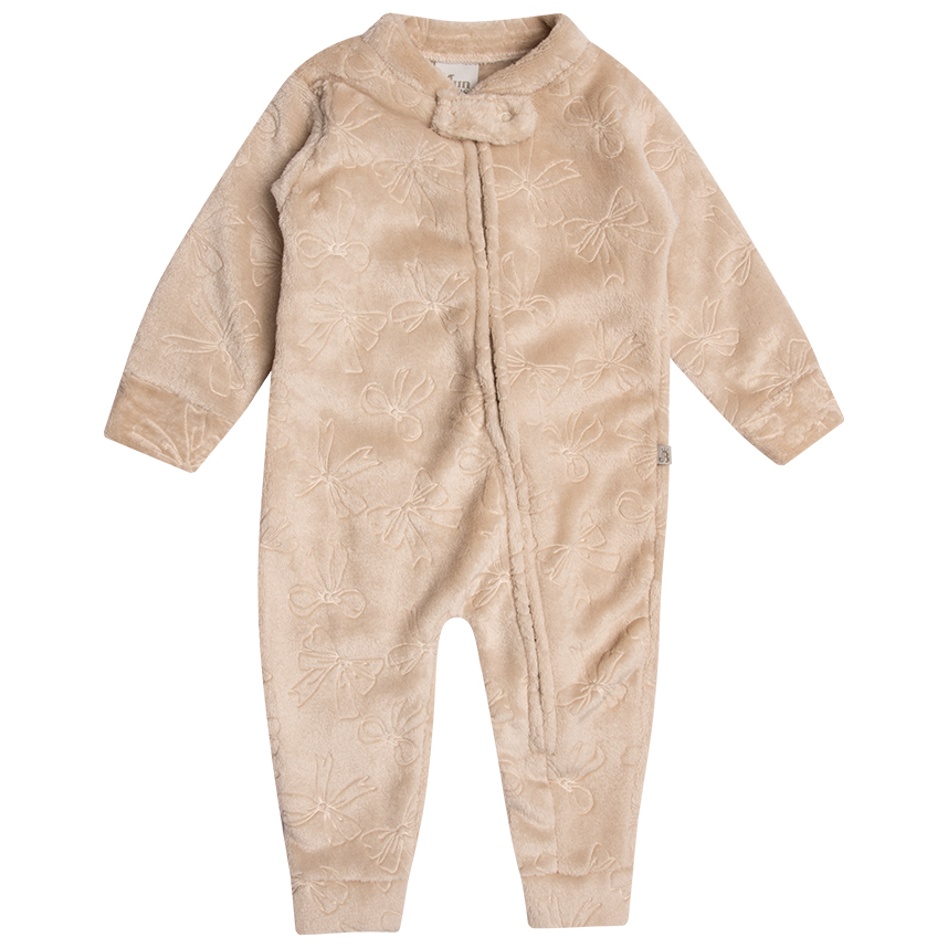 Macacão Longo Bebê Junkes Em Fleece Estampa Laços