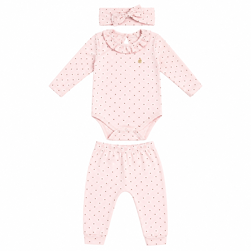 Conjunto Bebê Junkes Body Manga Longa E Calça Poá 3 Peças