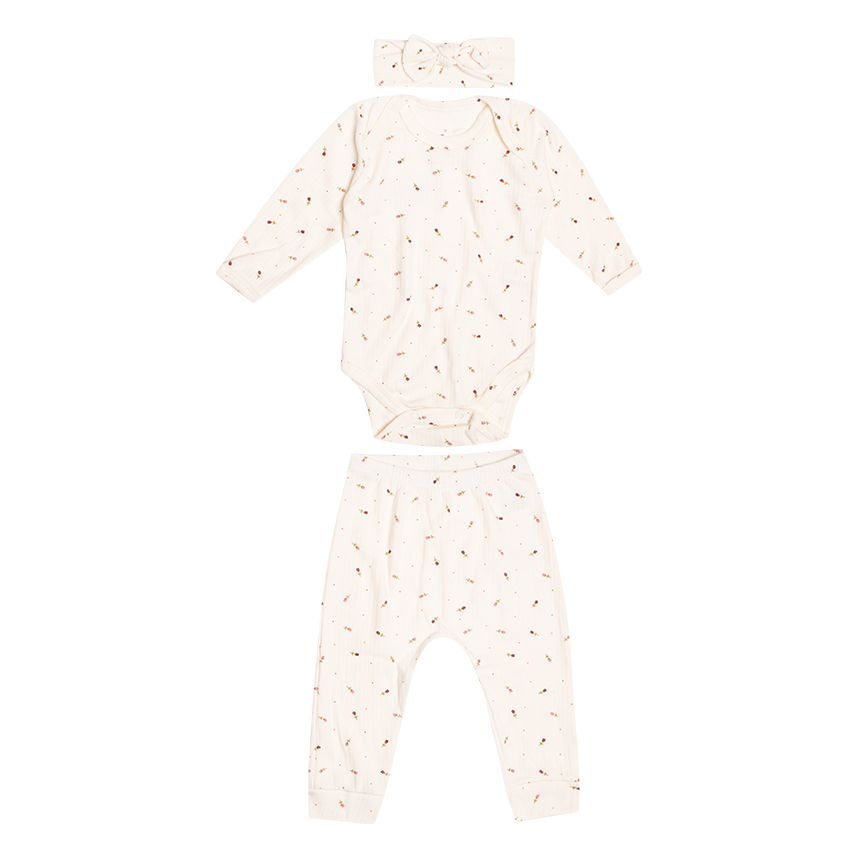 Conjunto Bebê Junkes Body Manga Longa E Calça Flor 3 Peças
