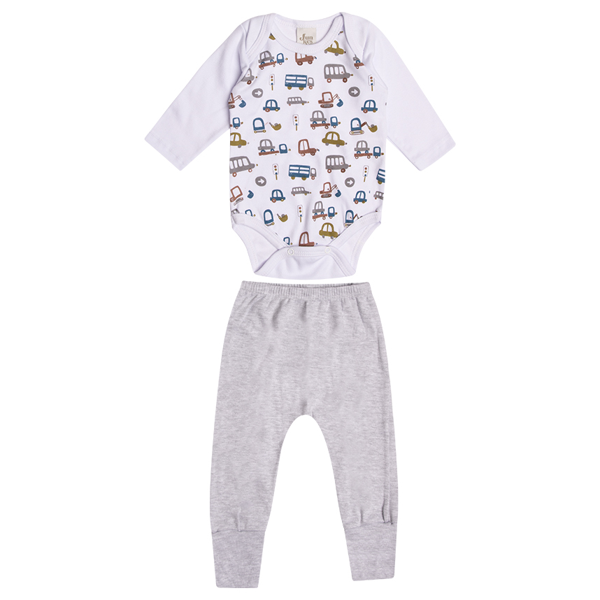 Conjunto Bebê Junkes Body Estampa Carros E Calça 2 Peças