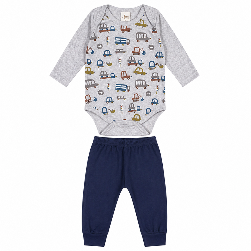 Conjunto Bebê Junkes Body Estampa Carros E Calça 2 Peças