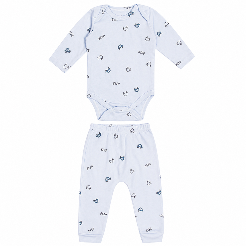 Conjunto Bebê Junkes Body Manga Longa Carros E Calça 2 Peças