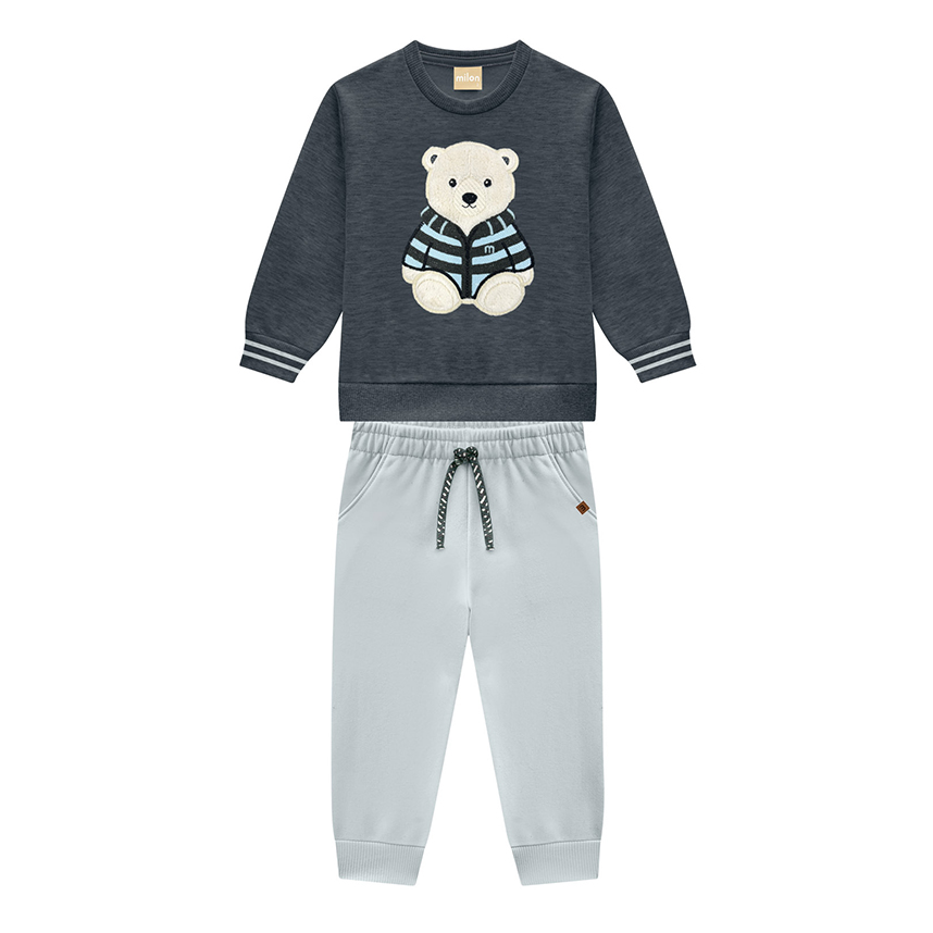 Conjunto Bebê Milon Blusão Bordado Urso e Calça
