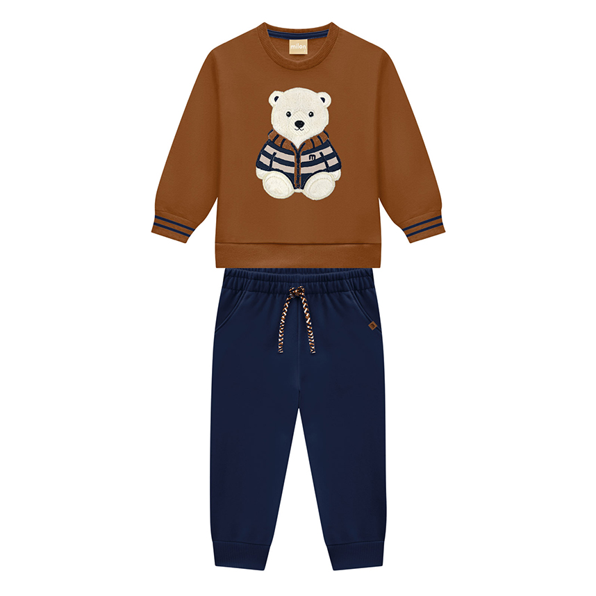 Conjunto Bebê Milon Blusão Bordado Urso e Calça
