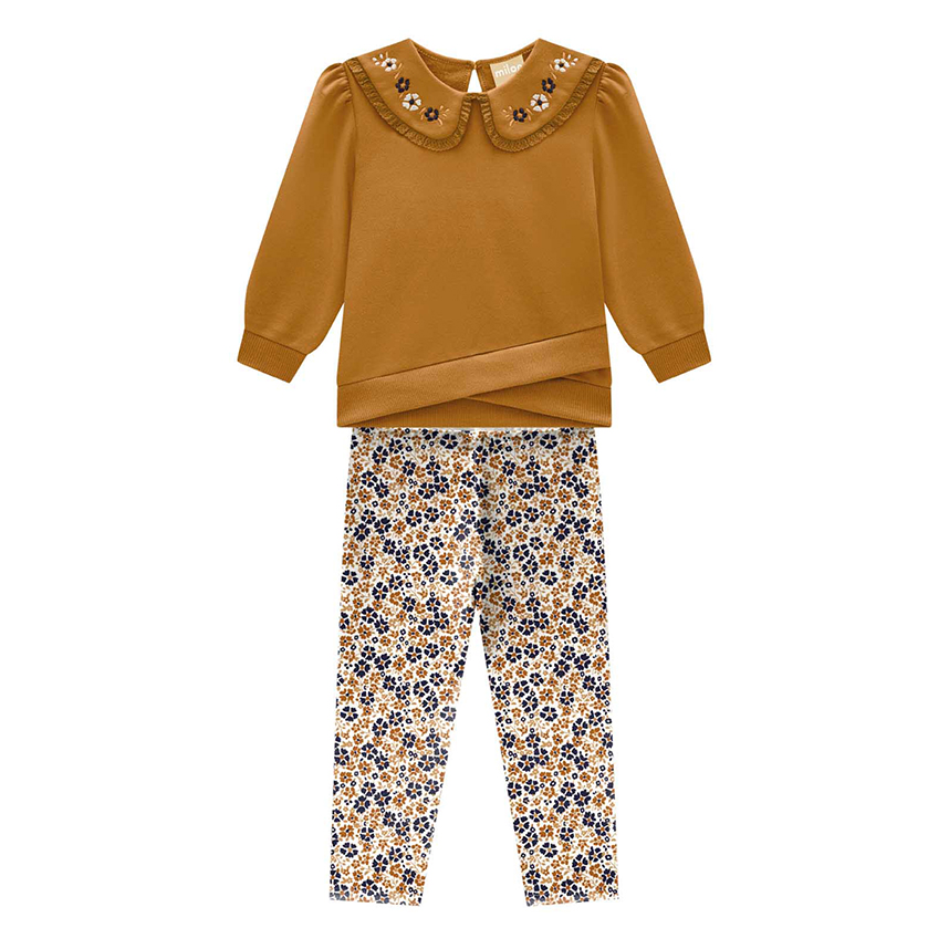 Conjunto Infantil Milon Blusão Gola e Legging Estampa Flor