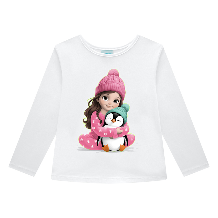 Pijama longo infantil Kyly meia malha estampa pinguim