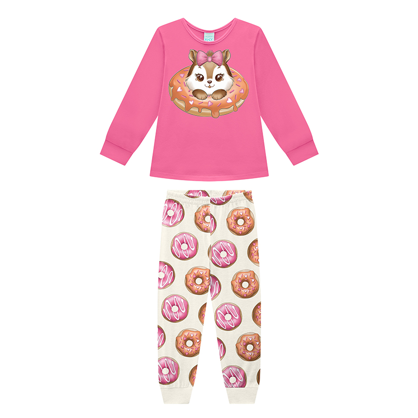 Pijama Longo Infantil Kyly Estampa Esquila E Donuts
