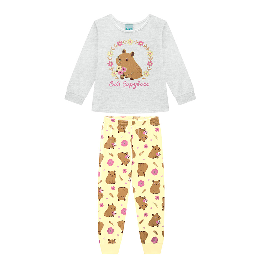 Pijama longo infantil Kyly meia malha estampa Capivara