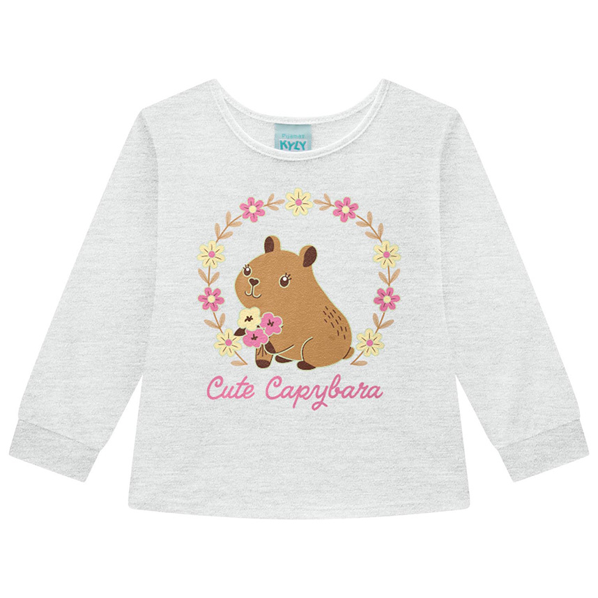 Pijama longo infantil Kyly meia malha estampa Capivara