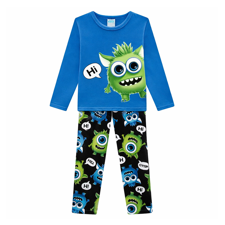 Pijama Longo Infantil Kyly Meia Malha Estampa Monstros