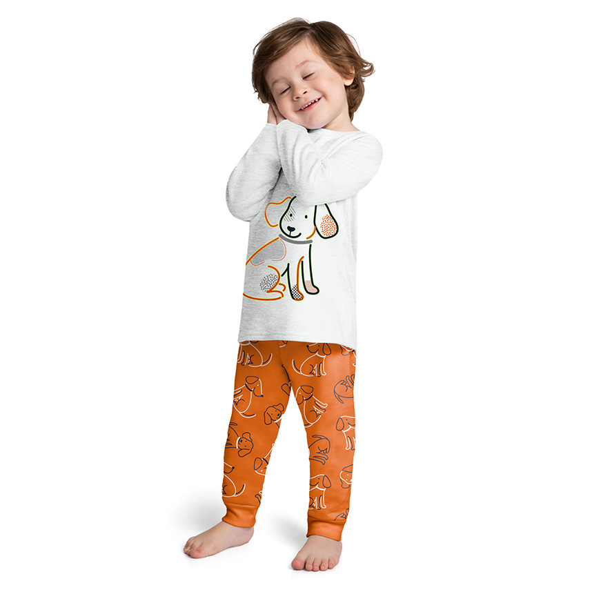Pijama longo infantil Kyly meia malha estampa cachorro