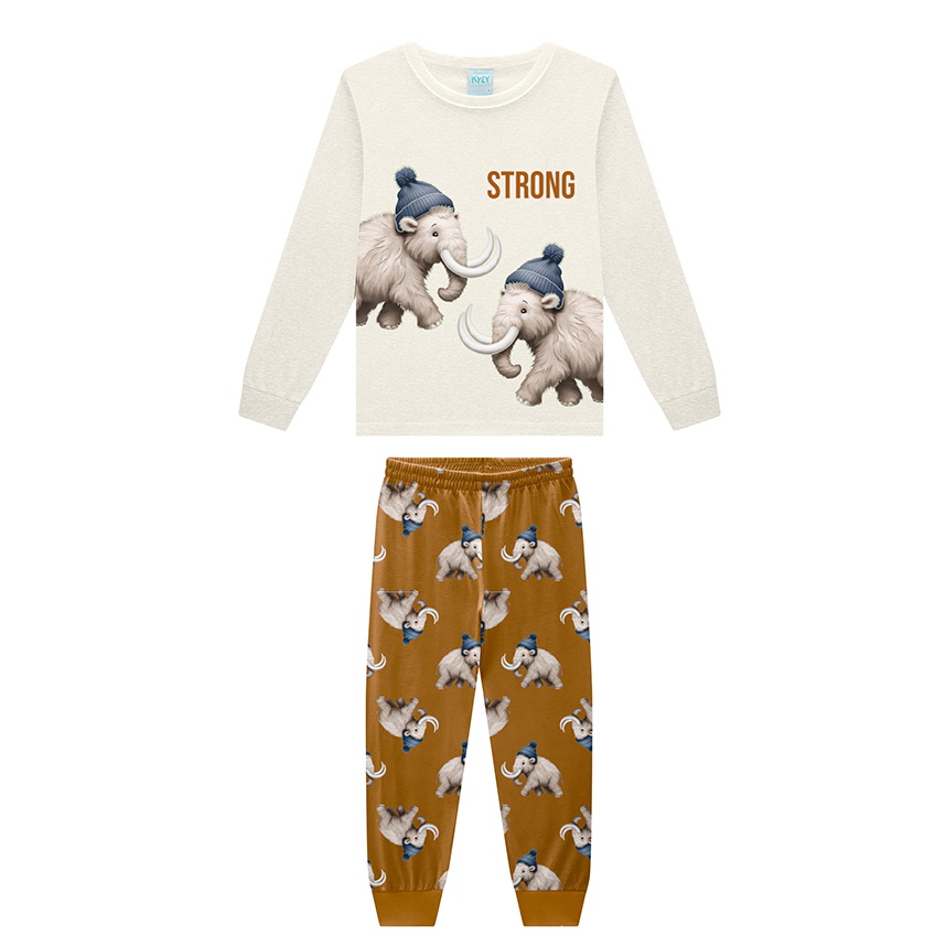 Pijama Longo Infantil Kyly Meia Malha Estampa Elefante