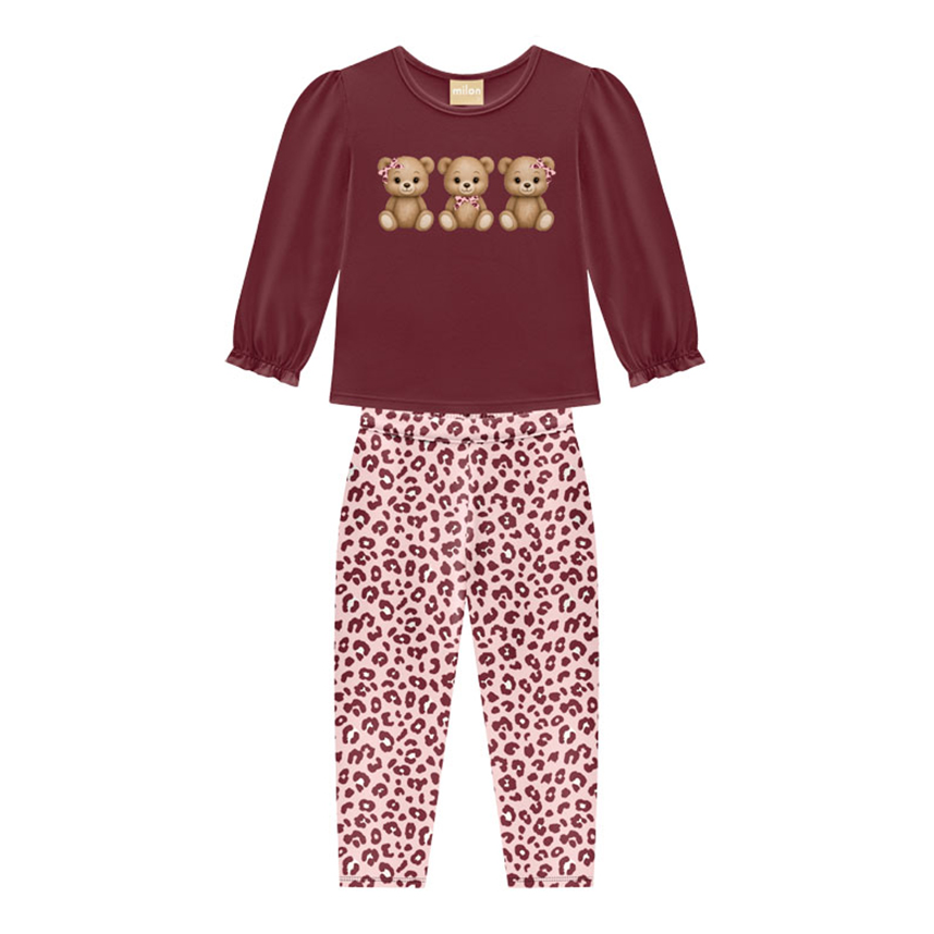 Conjunto Infantil Milon Blusa Manga Longa Urso e Calça