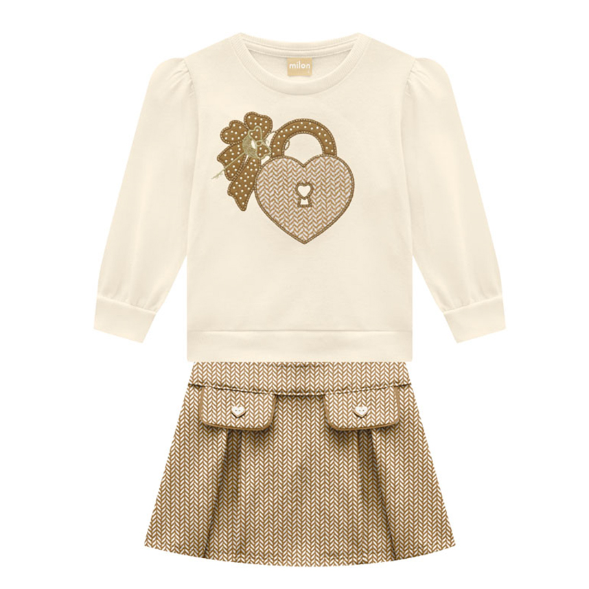 Conjunto Infantil Milon Blusão Bordado Coração e Short Saia