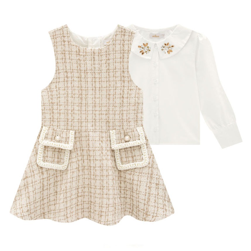 Vestido Infantil Milon Xadrez e Camisa Gola Pedraria Vestido Infantil Milon Xadrez e Camisa Gola Pedraria