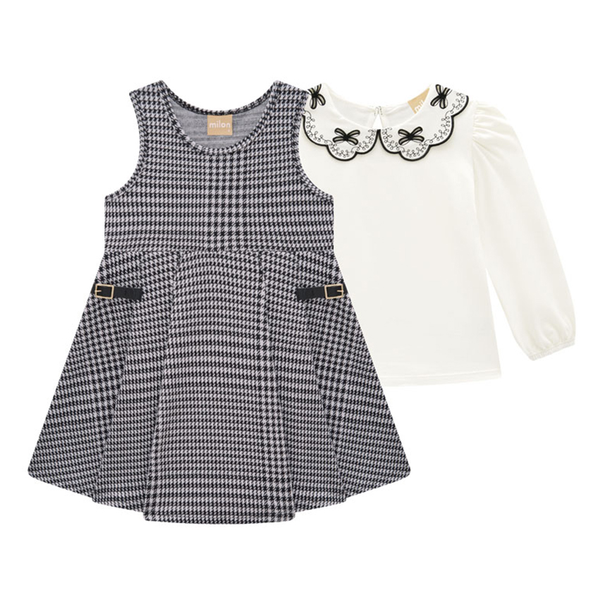 Vestido Infantil Milon Xadrez e Blusa em Cotton