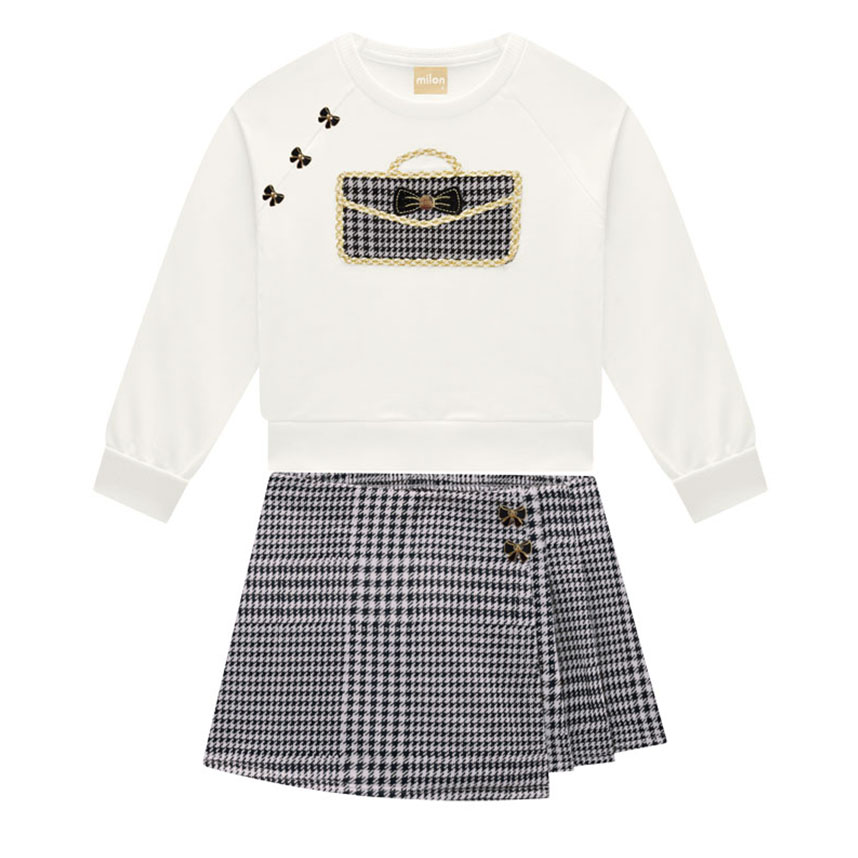Conjunto Infantil Milon Blusão Cropped e Short Saia Xadrez