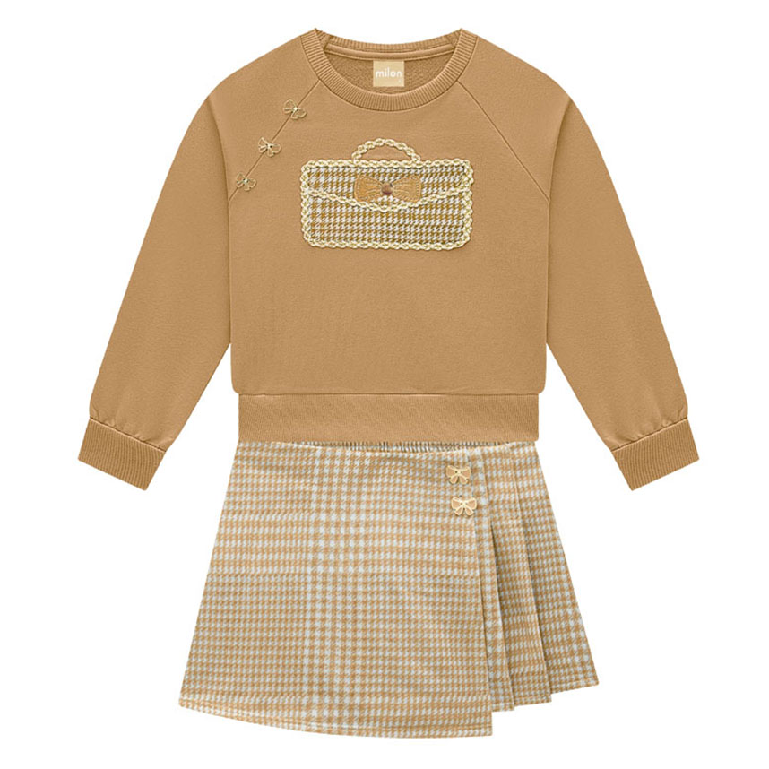 Conjunto Infantil Milon Blusão Cropped e Short Saia Xadrez
