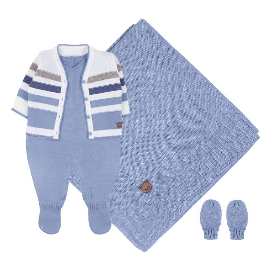 Saída Maternidade Chandra Tricô Casaco Listrado 4 Peças