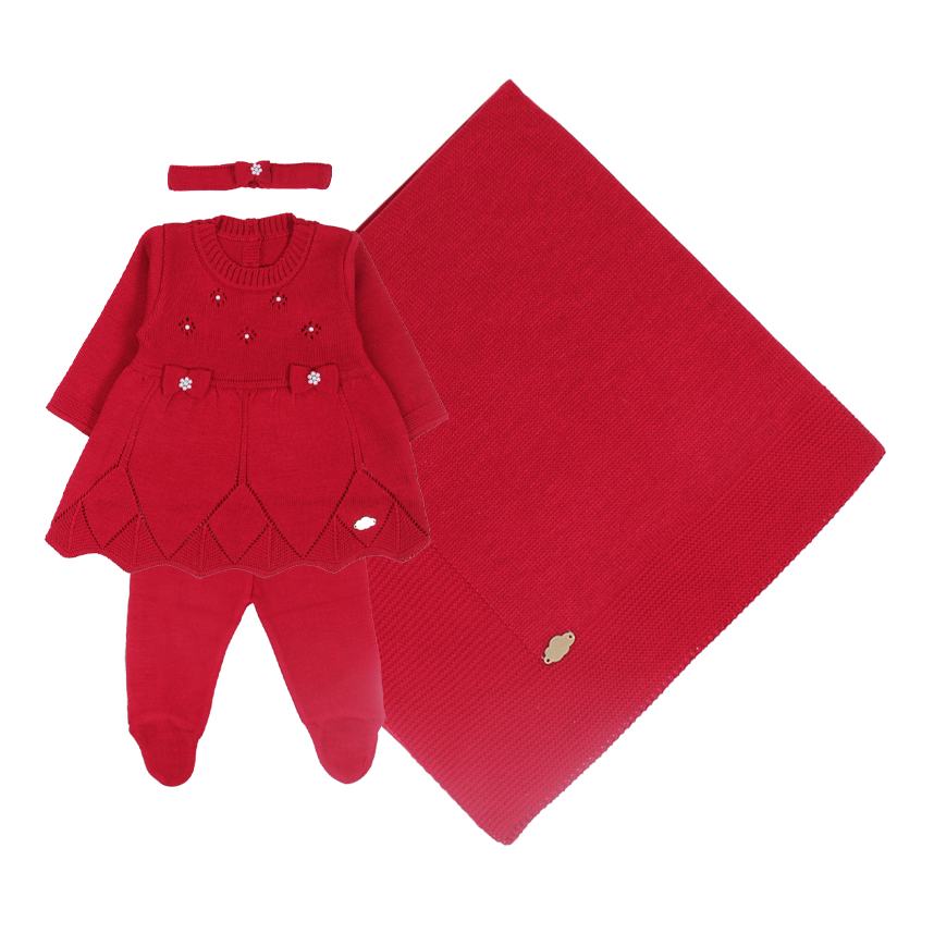 Saída Maternidade Chandra Tricô Vestido Laço 4 Peças