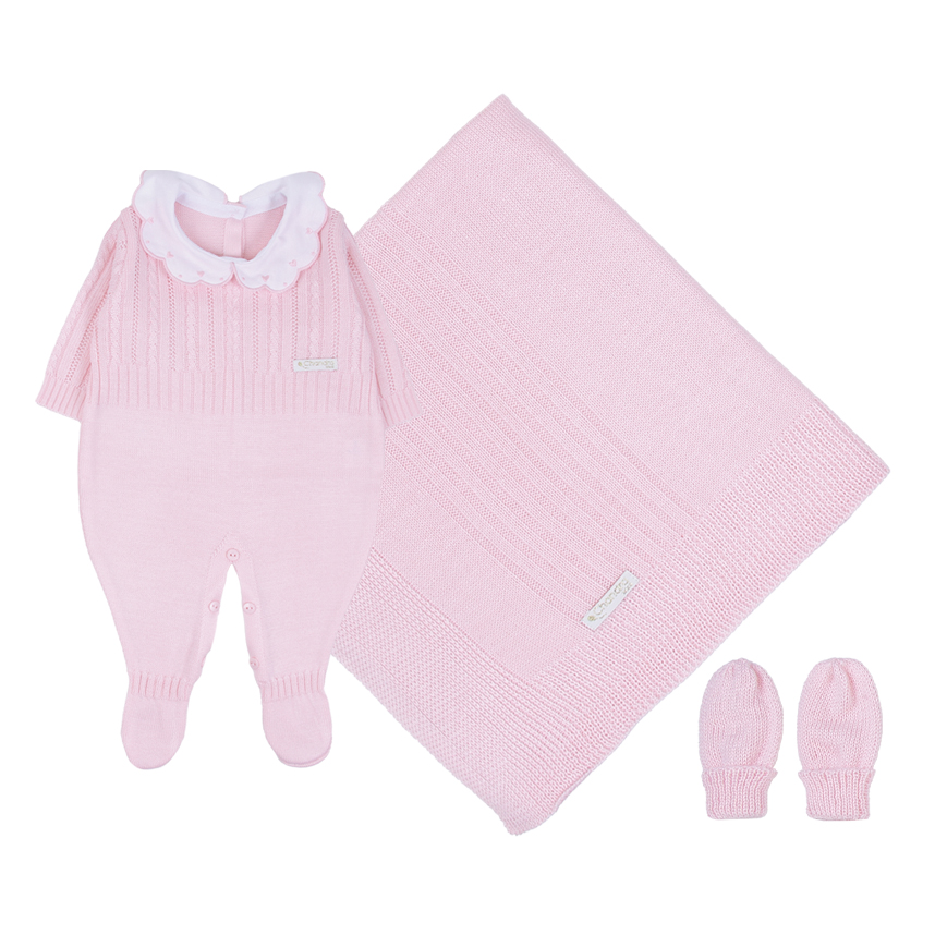 Saída Maternidade Chandra Tricô Bordado Coração 3 Peças