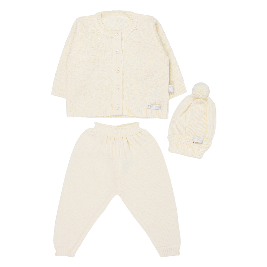 Conjunto Bebê Chandra Trabalhado Em Tricô 3 Peças