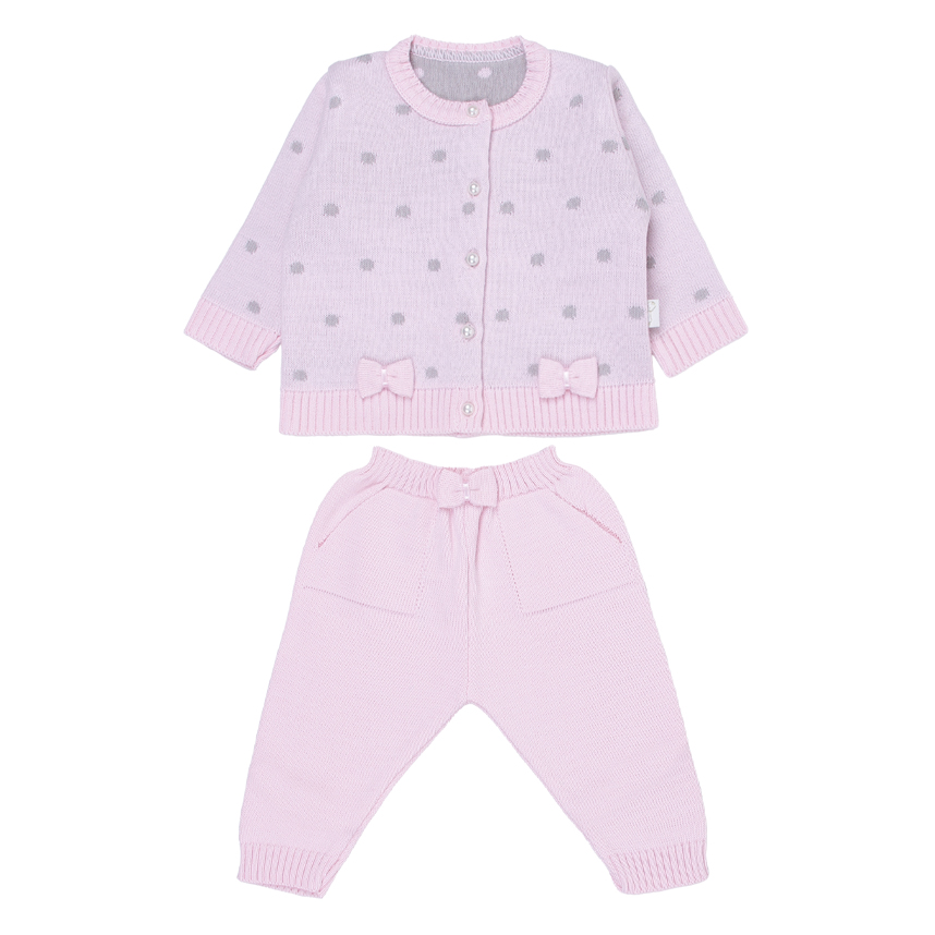 Conjunto Bebê Chandra Casaco Poá E Calça Em Tricô