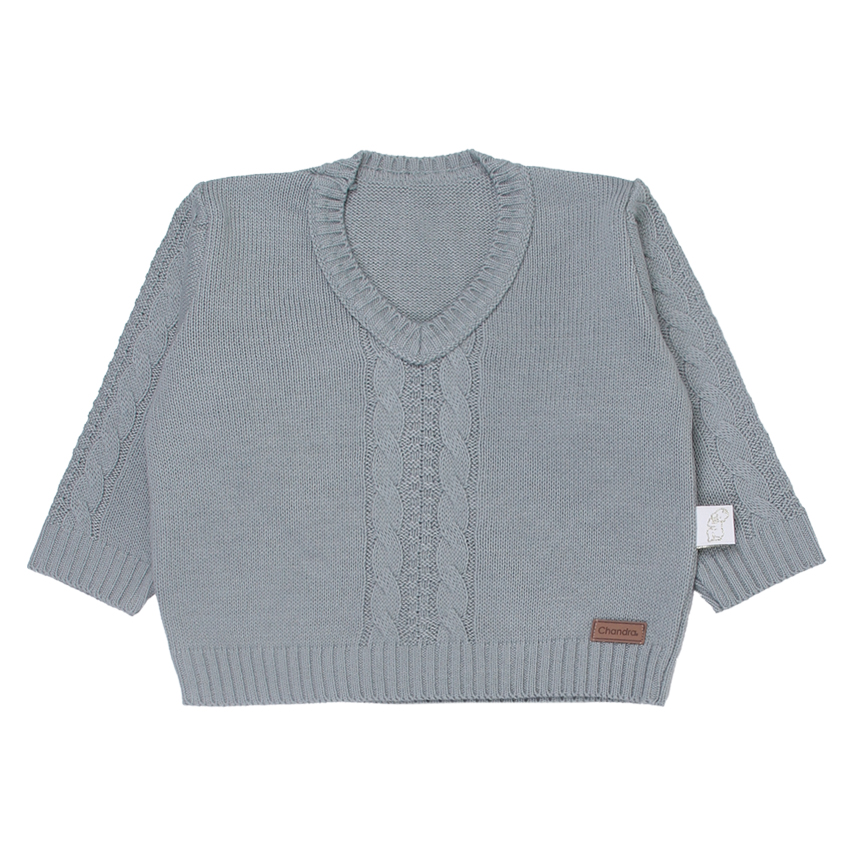 Conjunto Bebê Chandra Casaco E Calça Tricô Detalhe Trançado