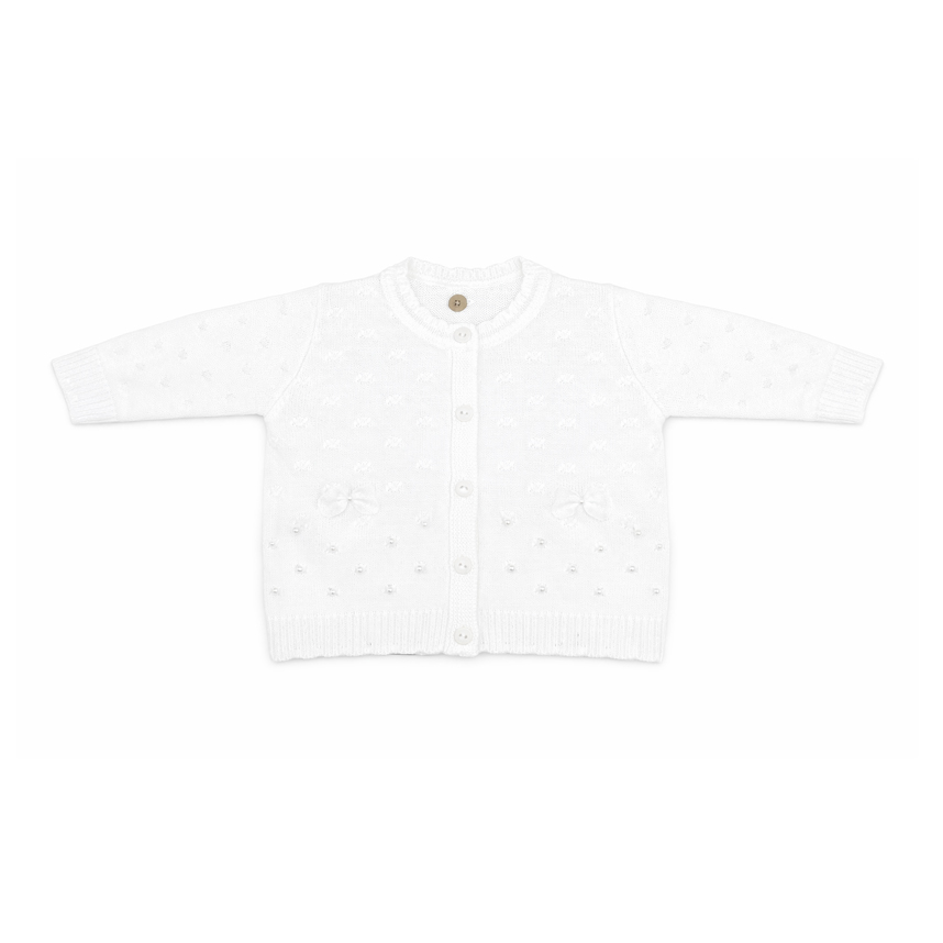Casaco Bebê Chandra Tricô Aplique Laços E Pérolas
