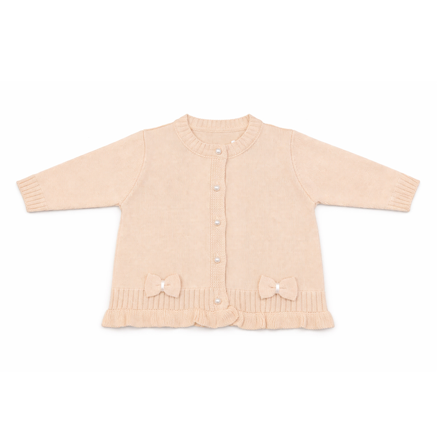 Casaco Bebê Chandra Tricô Aplique Laços E Babado