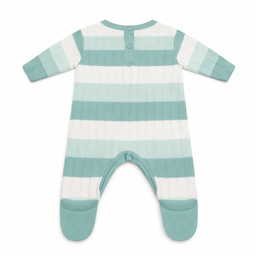 Macacão Longo Bebê Chandra Listras Bordado Tigre Em Tricô